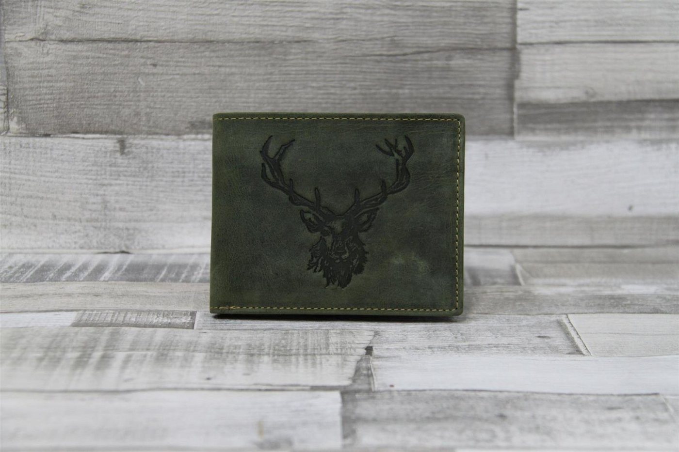 Greenburry Geldbörse Vintage Scheintasche 2tlg. Royal Stag oliv Leder Hirsch Motiv von Greenburry
