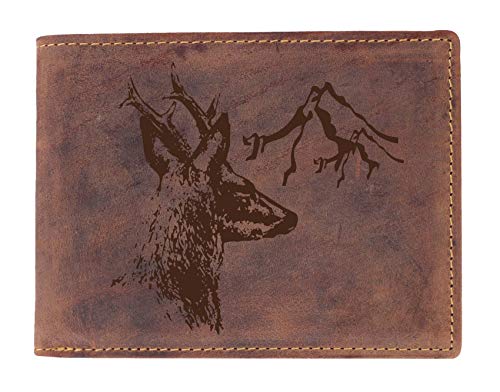 Greenburry Geldbörse mit REH Motiv I Leder-Portemonnaie für Jäger I brauner Geldbeutel mit Wild-Motiv - 12,5 x 9,5 x 2,5cm von Greenburry