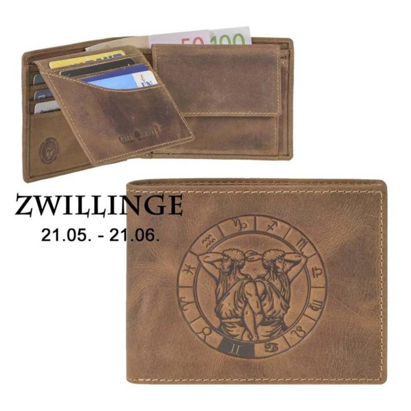 Geldbörse Leder 12x9cm "Vintage" mit Sternzeichen Zwillinge 1705 | Greenburry.de von Greenburry