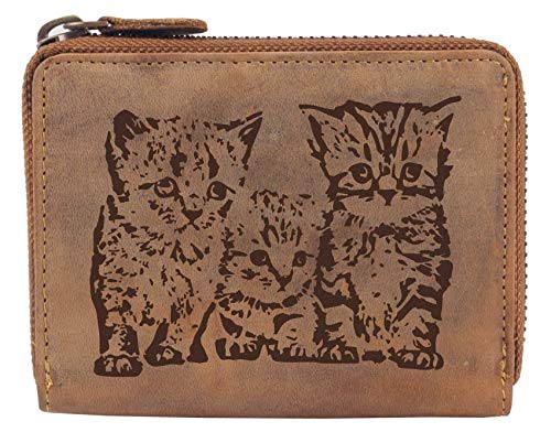 Greenburry Geldtasche Damen Geldbeutel Braun 13x10x3cm mit Babykatzen Motiv von Greenburry