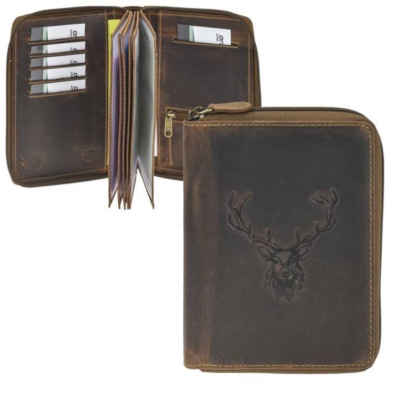 Greenburry Kartenetui "Vintage" Ausweisetui Leder 13x17cm mit Reißverschluss Hirsch, Ausweishülle, Jagdtscheinetui, 6-teilig von Greenburry