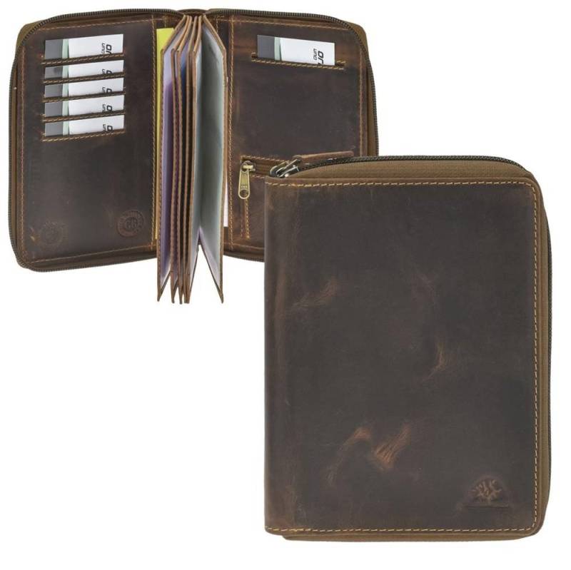 Greenburry Kartenetui "Vintage" Ausweisetui Leder 13x17cm mit Reißverschluss antikbraun, Ausweishülle, Etui, 6-teilig von Greenburry
