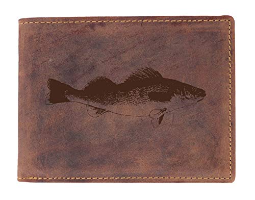 Greenburry Leder-Börse mit Fisch Motiv I Leder-Geldbeutel mit Forelle Motiv I Geschenk für Angler von Greenburry