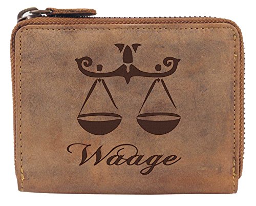 Greenburry Vintage Damen Geldbörse Braun 13x10x3 cm mit Sternzeichen Motiv Waage von Greenburry