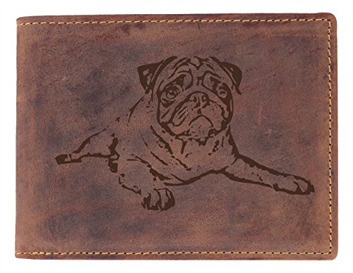 Greenburry Leder Geldbörse Braun mit Hunde-Motiv Mops Motiv von Greenburry