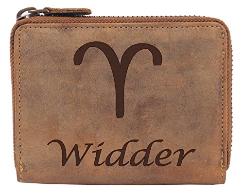 Greenburry Leder-Portemonnaie mit Widder Motiv I Damen-Lederbörse mit Sternzeichen Motiv I Leder-Brieftasche mit Sternzecihen von Greenburry