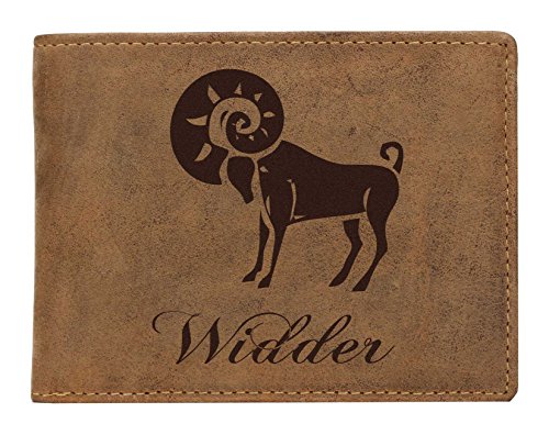 Greenburry Leder-Portemonnaie mit Widder Motiv I Lederbörse mit Sternzeichen Motiv I Leder-Brieftasche mit Sternzeichen von Greenburry