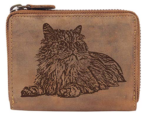 Greenburry Portemonnaie Damen Geldbörse Braun mit Perser Katze Motiv 13x10x3cm von Greenburry