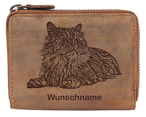 Greenburry Portemonnaie für Damen Braun 13x10x3cm mit Perser Katzen Motiv + Wunschnamen von Greenburry