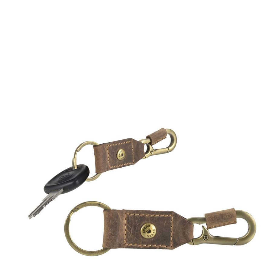 Schlüsselanhänger Leder 12x3cm mit Karabiner "Vintage" antikbraun 1568 von Greenburry