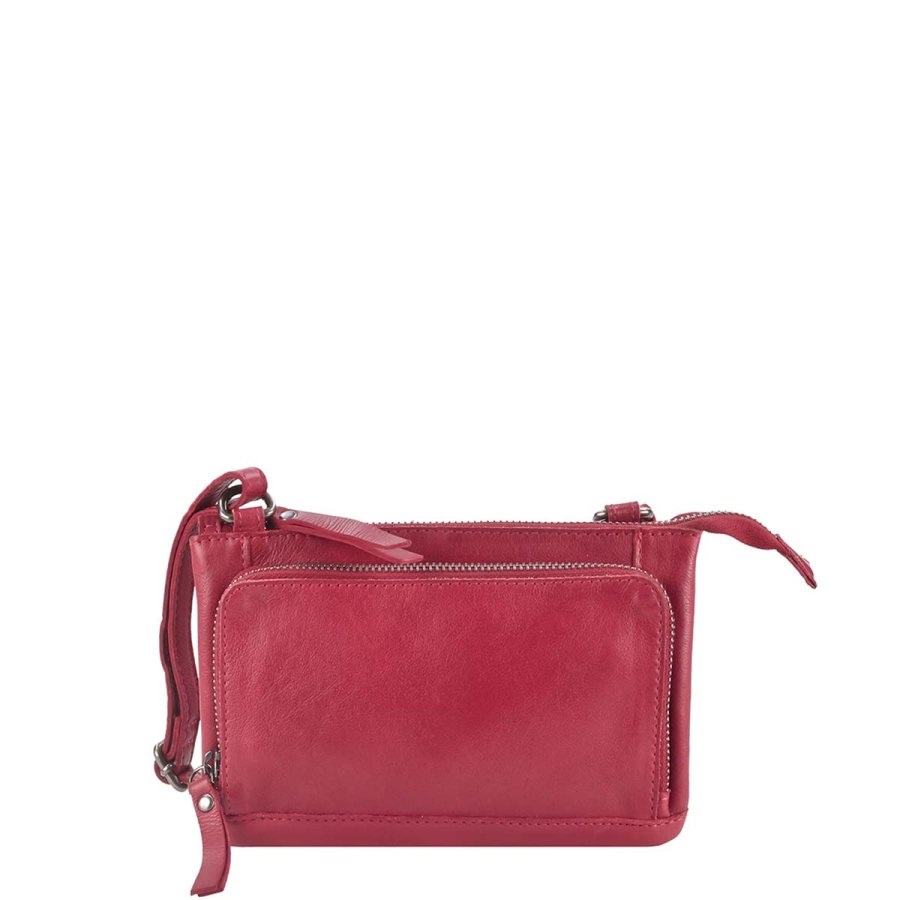 Umhängetasche Leder 20x13cm mit Handyfach "Soft Washed" rot | Greenbur von Greenburry