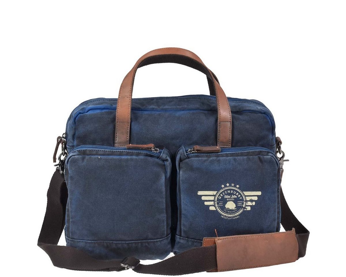 Greenburry Umhängetasche "Aviator Blue Edition" blau, Canvas mit Lederbesatz, Businesstasche 39x29cm mit Notebookfach von Greenburry