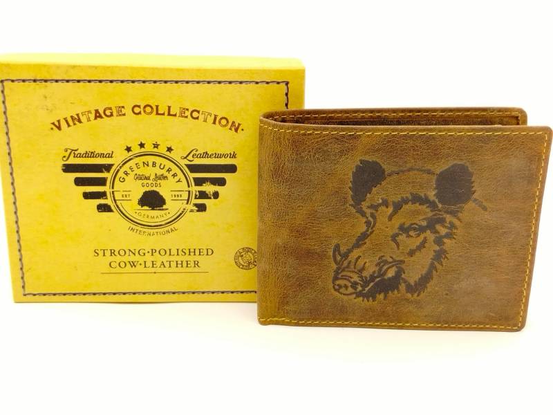 Greenburry Geldbörse Herrenbörse Wildschwein Jäger, echt Leder von Greenburry