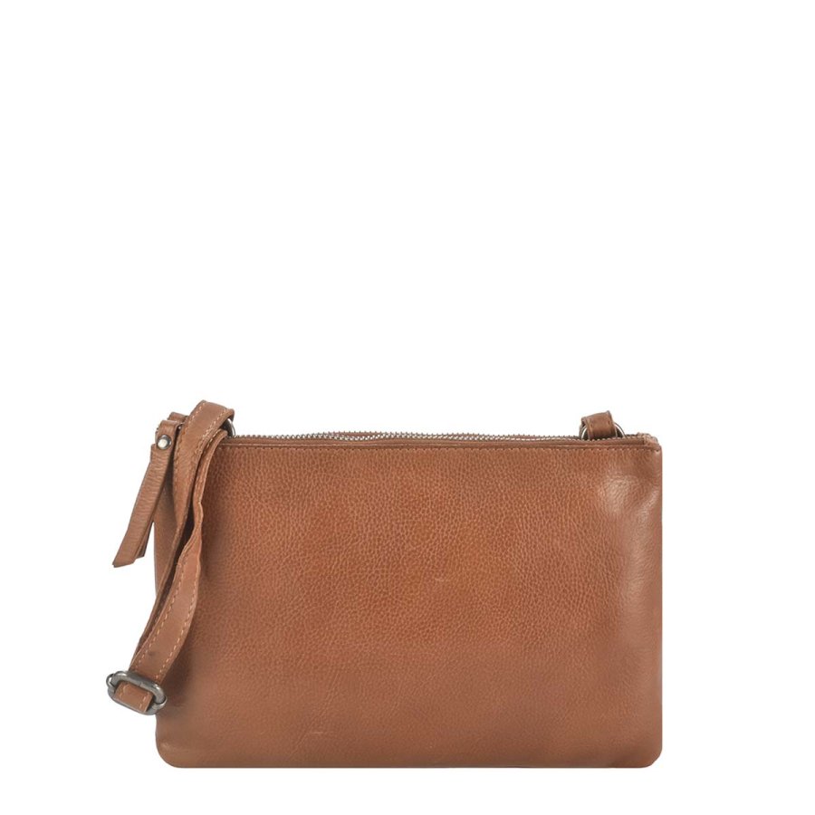 Schultertasche Leder 25x16cm mit 2 Fächern "Soft Washed" cognac | Gree von Greenburry