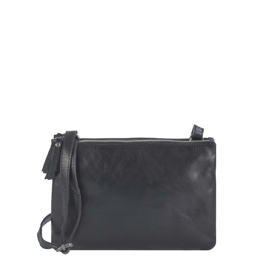 Schultertasche Leder 25x16cm mit 2 Fächern "Soft Washed" schwarz | Gre von Greenburry