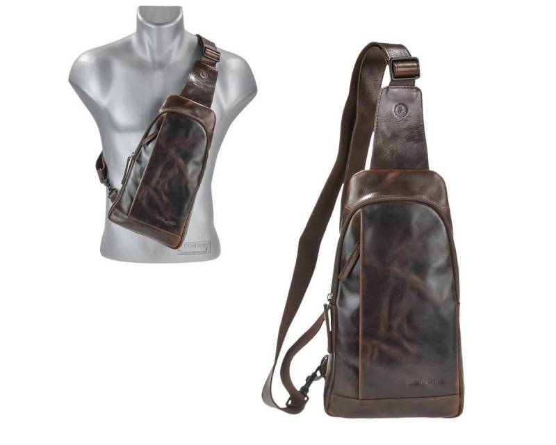Greenburry Umhängetasche "Newport" Leder Crossover-Bag Crossbody Tasche Slingbag Herren Damen, Hauptfach 16x28cm, Gurt 100-150 cm von Greenburry