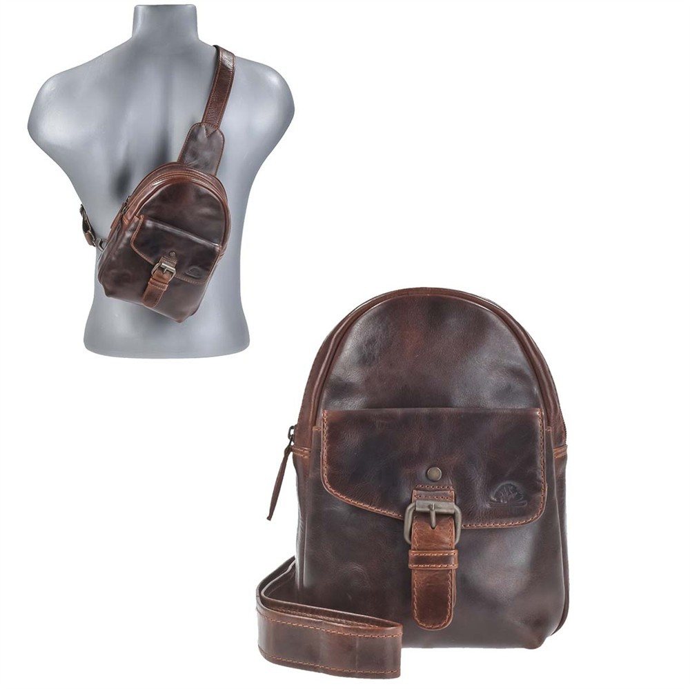Greenburry Umhängetasche "Rugged" Crossbody Bag Herren Leder 17x22cm teak braun, Crossbag, Eingurtrucksack von Greenburry