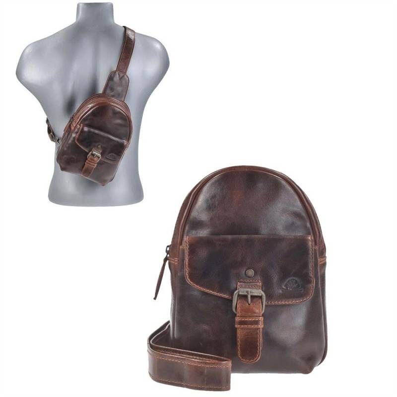 Greenburry Umhängetasche "Rugged" Crossbody Bag Herren Leder 17x22cm teak braun, Crossbag, Eingurtrucksack von Greenburry