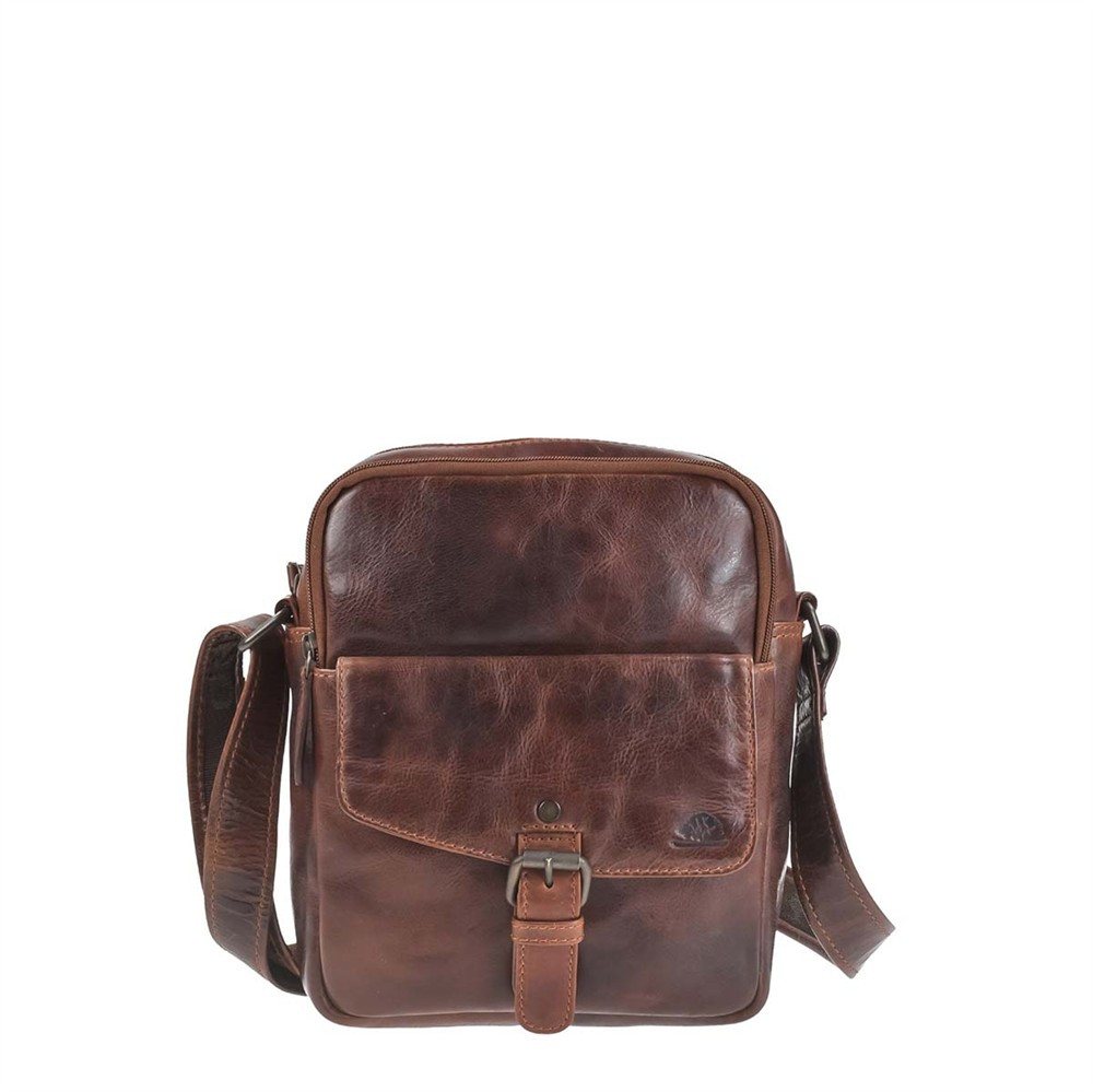 Greenburry Umhängetasche "Rugged" Herrentasche Leder 24x25cm teak braun, Schultertasche von Greenburry