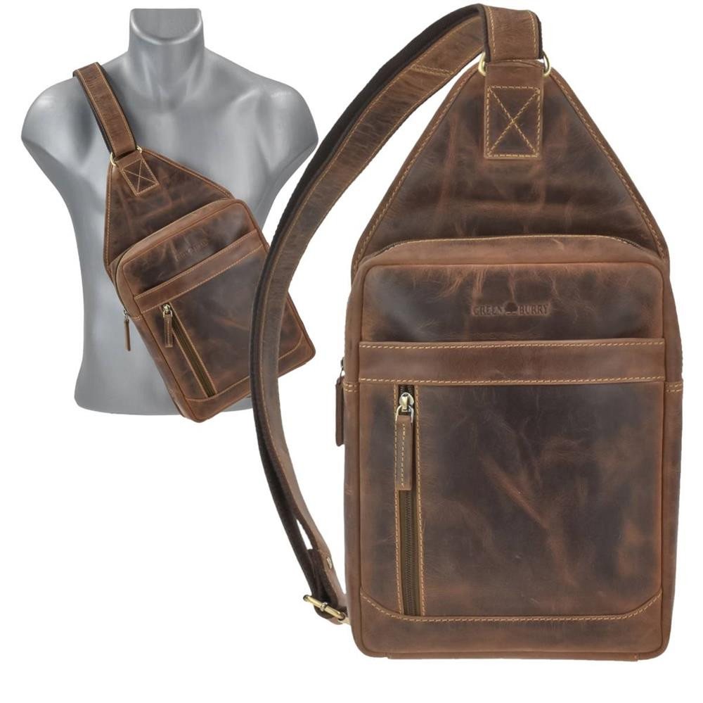 Greenburry Umhängetasche "Vintage" Leder Crossover Crossbody Bag Damen Herren Brusttasche 21x41, lässige Crossover Tasche im used Look Design von Greenburry