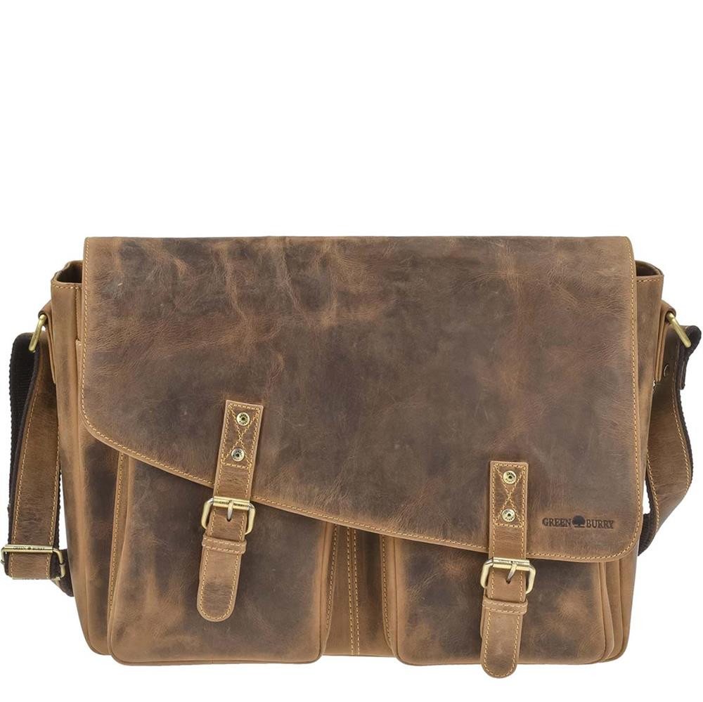 Greenburry Umhängetasche "Vintage" Leder Messenger Bag, used Look, Schultertasche 45x31cm, Notebookfach, antikbraun von Greenburry