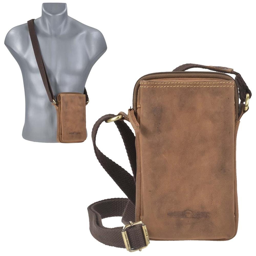 Greenburry Umhängetasche "Vintage" Leder für Handy max. 10x18cm, Handytasche zum Umhängen, Handyfach 10x15cm von Greenburry