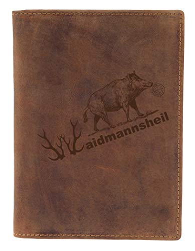 Greenburry Vintage Ausweismappe-Leder I Jagdschein-Etui mit Waidmannsheil Motiv für Jäger - 16,5x1,5x12cm von Greenburry