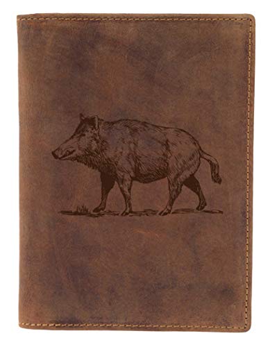 Greenburry Vintage Ausweismappe Leder - Jagdscheinetui mit Wildschwein Motiv - Jäger Ausweismappe mit Wildsau Motiv - 16,5x15x12cm von Greenburry