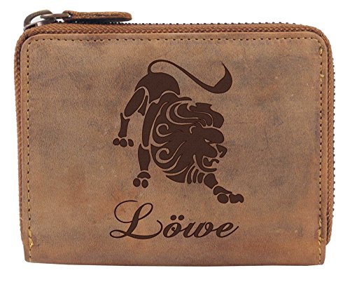 Greenburry Vintage Damen Geldbörse Braun 13x10x3 cm mit Sternzeichen Motiv Löwe von Greenburry