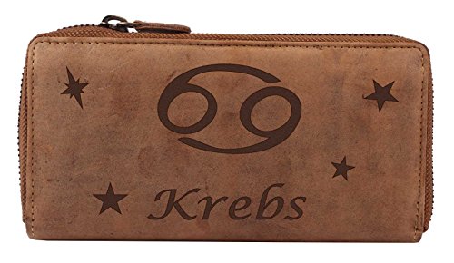 Greenburry Vintage Damen Geldbörse Braun 20x10x3 cm mit Sternzeichen Motiv Krebs von Greenburry