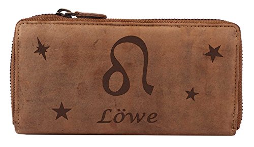 Greenburry Vintage Damen Geldbörse Braun 20x10x3 cm mit Sternzeichen Motiv Löwe von Greenburry