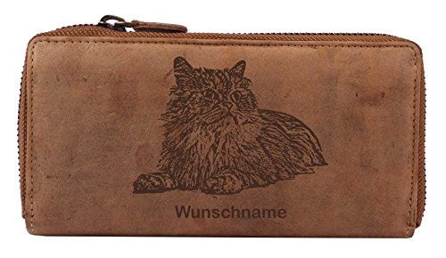 Greenburry Vintage Damen Geldbörse Portemonnaie l Wunschname 19x2,5x10cm Geldbeutel Portmonee mit Motiv der Perser Katze von Greenburry