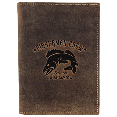 Greenburry Vintage Fisherman Crew Leder Ausweismappe Dokumentenmappe Angelschein Etui BV-328B-FC-PikePerch Zander, Farbe:Braun von Greenburry