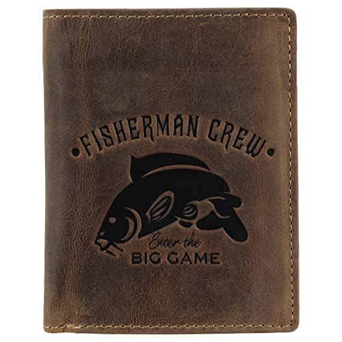 Greenburry Vintage Fisherman Crew Leder Geldbörse Portemonnaie Geldbeutel Portmonee BV-1701-FC-Carp Karpfen Fisch Angler, Farbe:Braun von Greenburry