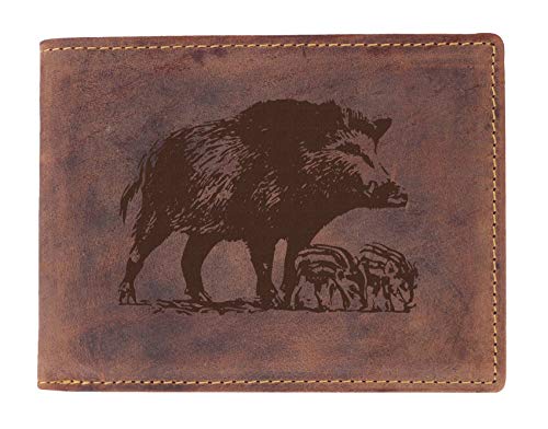 Greenburry Vintage Herren Leder-Geldbörse mit Wildschwein Motiv I Leder-Portemonnaie mit Eber Motiv I Geschenkidee für Jäger von Greenburry