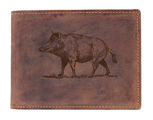 Greenburry Vintage Herrenbörse mit Wildschwein Motiv I Leder Geldbörse mit Wildsau Motiv| Jäger Ledergeldbörse in braun von Greenburry