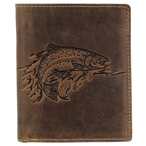 Greenburry Vintage Huntsman Trophy Leder Geldbörse Portemonnaie Geldbeutel Portmonee BV-1701-HT-Fish Fisch Forelle Trout Angler, Farbe:Braun von Greenburry