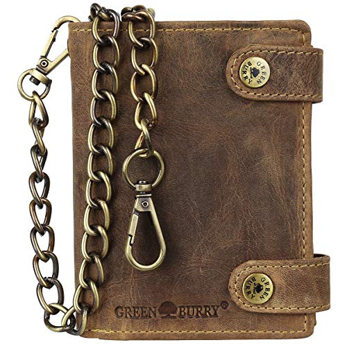 Greenburry Vintage RFID Leder Biker Wallet Geldbörse Portemonnaie mit Kette BV-1796AB-RFID-25/Chain von Greenburry