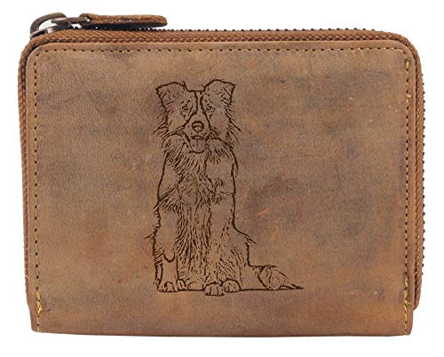 Greenburry Vintage Leder Damen Geldbörse Portemonnaie mit Hundemotiv Braun 13x10x3cm von Greenburry