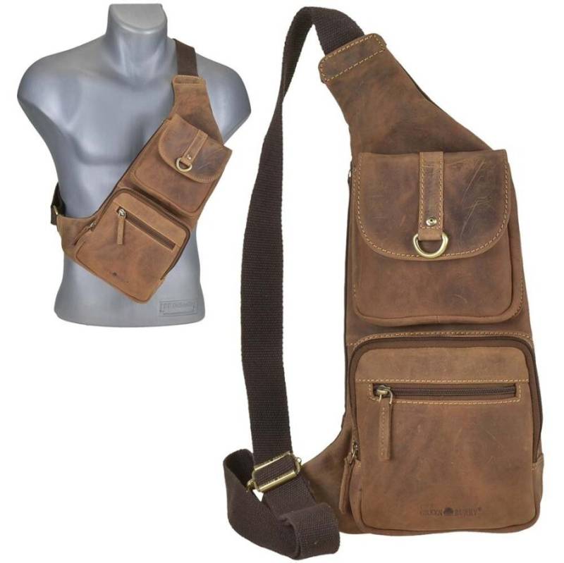 Greenburry Crossbody Bag Herren Leder Damen Brusttasche 26x43cm "Vintage" antikbraun Bodybag mit 2 aufgesetzten Taschen von Greenburry
