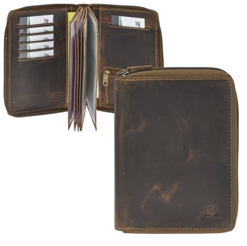 Großes Ausweisetui Leder 13x17cm mit Reißverschluss "Vintage" antikbraun | Greenburry 328RV-25 von Greenburry