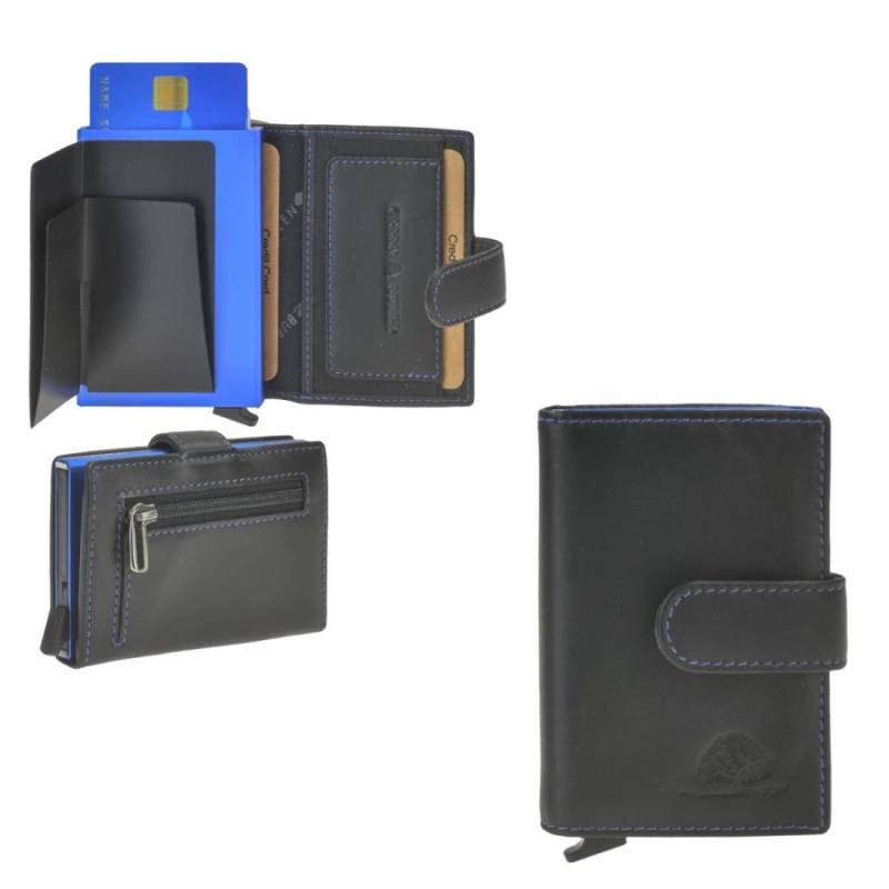 Karten Portemonnaie Herren Damen (schwarz-blau) RFID mit Münzfach "Royal Nappa" Kartenetui Cardholder Kartenportemonnaie GREENBURRY 1138 von Greenburry