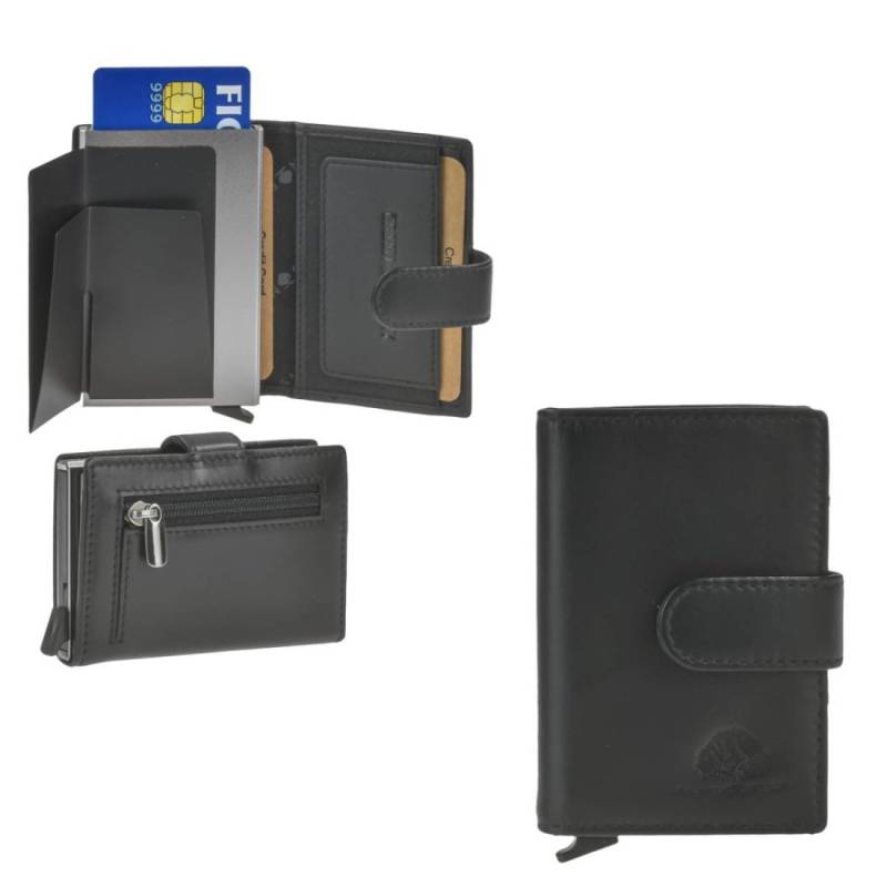 Karten Portemonnaie Herren Damen (schwarz-silber) RFID mit Münzfach "Royal Nappa" Kartenetui Cardholder Kartenportemonnaie GREENBURRY 1138 von Greenburry
