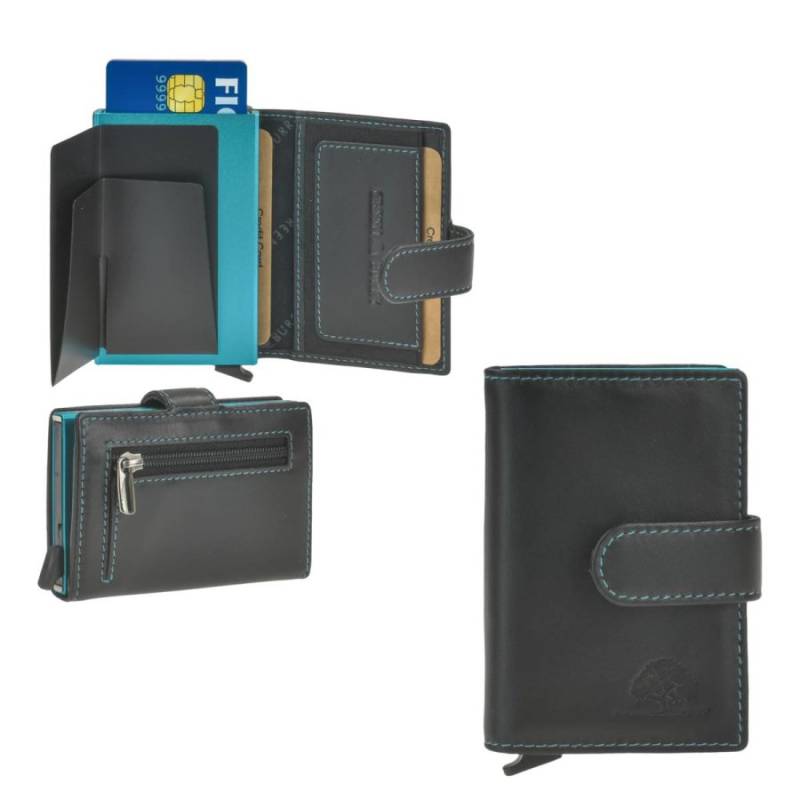 Karten Portemonnaie Herren Damen (schwarz-türkis) RFID mit Münzfach "Royal Nappa" Kartenetui Cardholder Kartenportemonnaie GREENBURRY 1138 von Greenburry