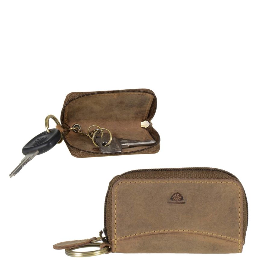 Schlüsseletui Leder 9x5cm mit 3 Schlüsselringen "Vintage" antikbraun 1 von Greenburry