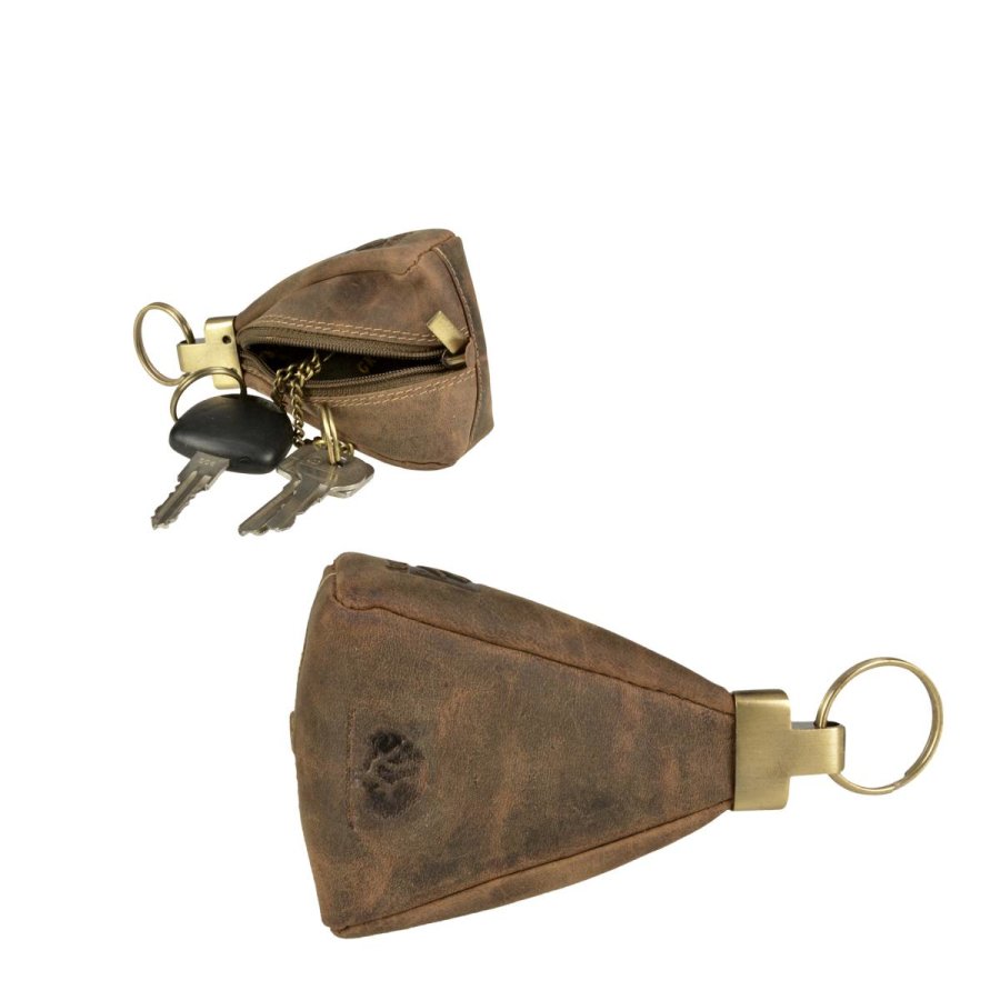 Schlüsseletui Leder 7x11cm mit 3 Schlüsselringen "Vintage" antikbraun von Greenburry