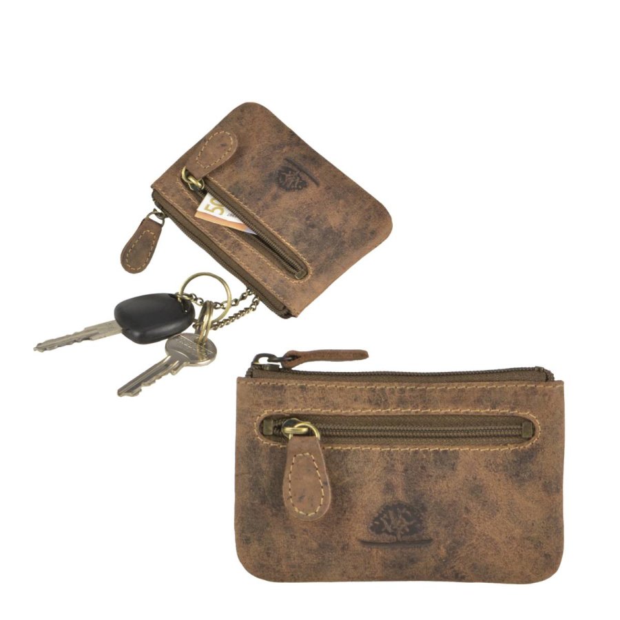 Schlüsseletui Leder 11x7cm mit 2 Schlüsselringen "Vintage" antikbraun von Greenburry