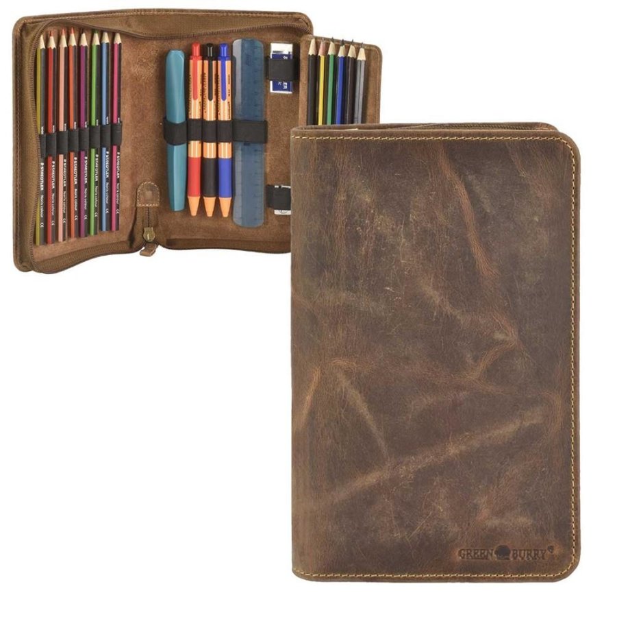 Stiftetui Leder mit 1 Klappe "Vintage" antikbraun 1574-25 | Greenburry.de von Greenburry