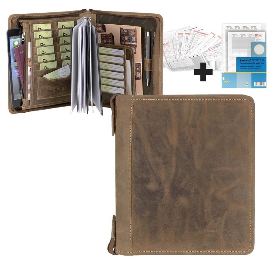 Terminplaner A5 Leder Reißverschluss 23x26cm "Vintage" antikbraun 1787-25 | Greenburry.de von Greenburry