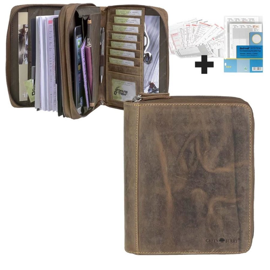 Terminplaner Leder A5 20x24cm mit 2 Fächern "Vintage" antikbraun 1787D-25-S01 | Greenburry.de von Greenburry